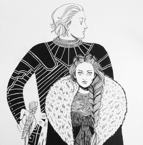 jaimebrienne-art:Brienne of Tarth and Sansa Stark by saramiela