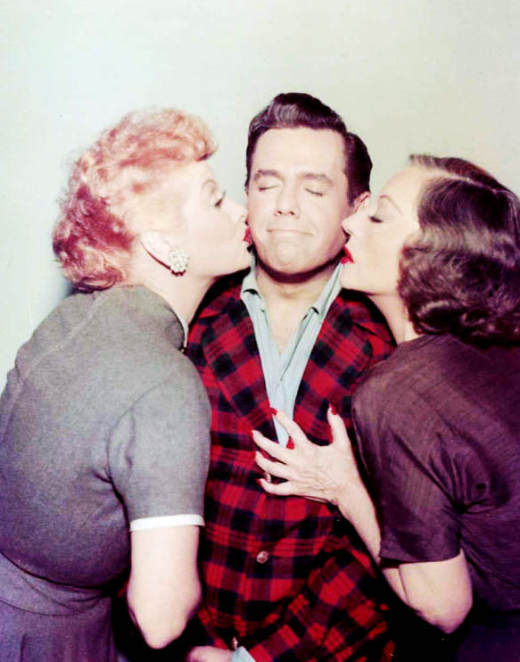 ilovelucyball:  Lucille Ball &amp; Tallulah Bankhead give Desi a kiss (1957)