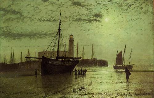 artist-grimshaw:The Lighthouse at Scarborough, John Atkinson Grimshaw