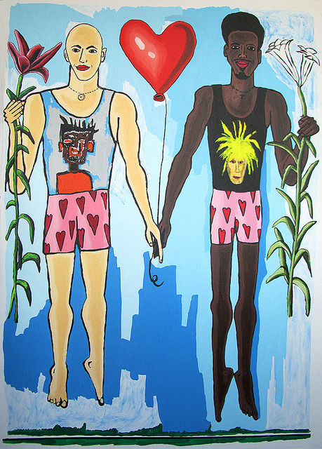 gay art love between black  and white men homosexual paintings artworks by raphael