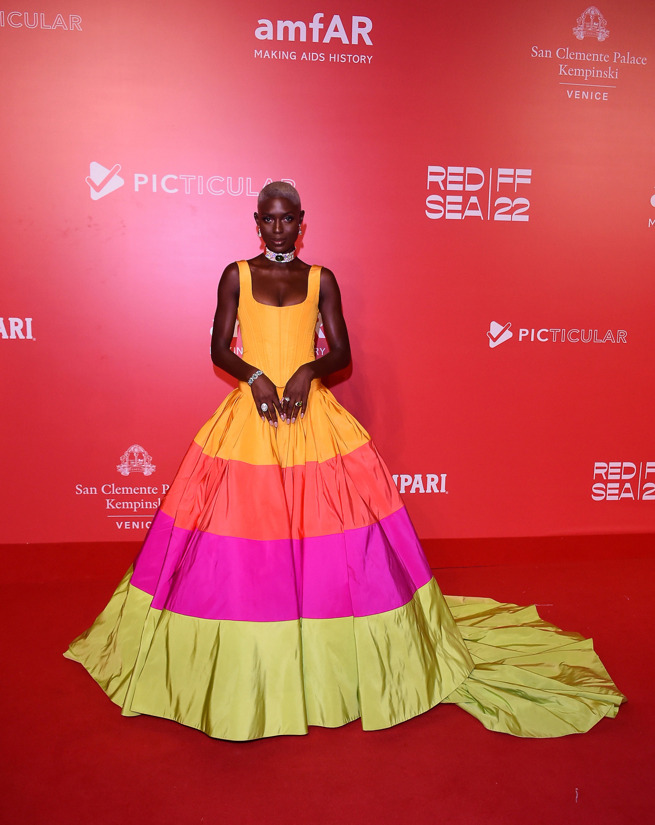 Jodie Turner-Smith wears Christopher John Rogers at the amfAR Gala at the Venice Film Festival 2022.