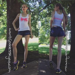 goddesskyaa:  Walking the park in my IWC tank top… Random people stop and stare. One guy even snapped photos of me while I was posing. Lol you’re not sneaky, losers..