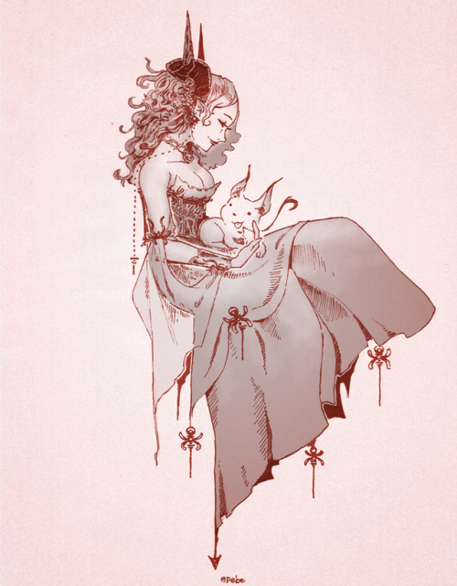 calebwidodadst:epebe:31. The Ruby[ID: A mono-colour painting of Marian Lavorre. She is smiling gentl