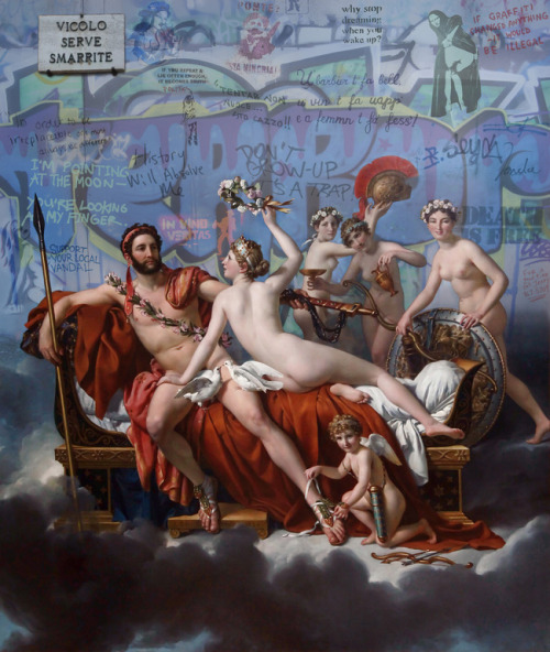 exhibition-ism:Italian painter Marco Battaglini re-interprets classical renaissance paintings into t
