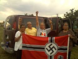 lastrealindians:  Lakota and Dakota grandmothers captured the Nazi flag hanging in Leith, ND and burned it. Warriors! 