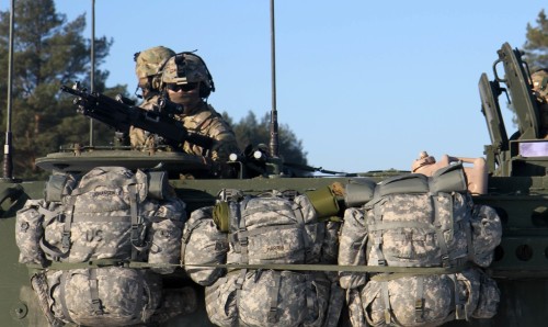 militaryarmament:  Lightning Troop, 3rd Squadron, 2nd Cavalry Regiment get to know the Soldiers and equipment of the Algirdas Battalion, Iron Wolf Brigade, Lithuanian land forces at Rukla, Lithuania, Feb. 2, 2015.