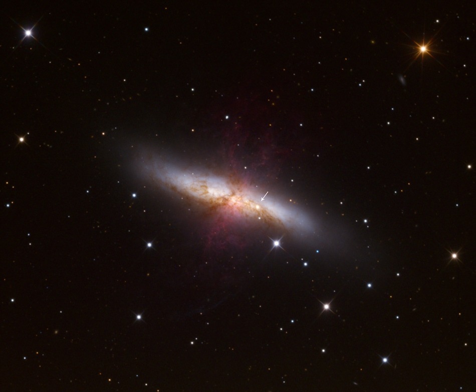 fuckyeahtheuniverse:  M82 is 12 million light-years away meaning the supernova explosion