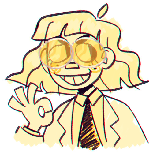 peepmaster:bortmcjorts:[ID: a doodle of my hlvrai oc, molly, from the chest up. she’s a scientist wi