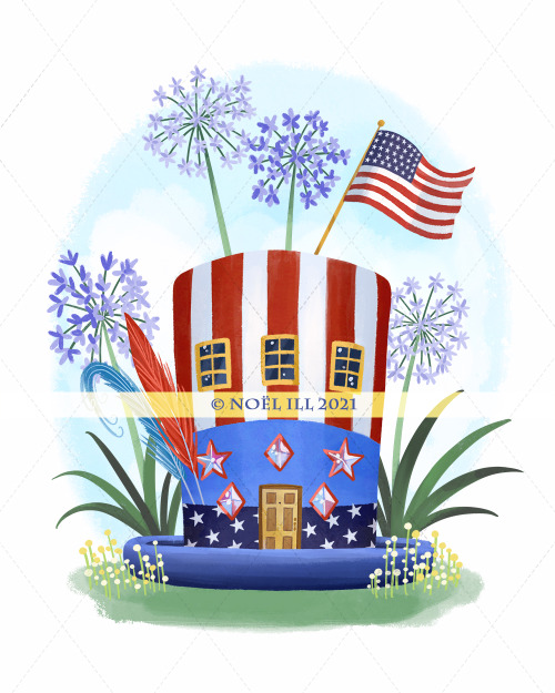 The Patriotic Hat House Illustration for the month of July in the Magical Dwellings 2022 illust