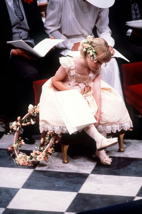 Zara Phillips as one of the bridesmaids at her uncle Prince Andrew’s wedding, July 1986Gloucestershi