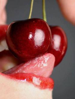 heyyou-yumme:  frozenrope69:  When she has a talented tongue…  Note to self…*buy cherrys*….they look delicious…