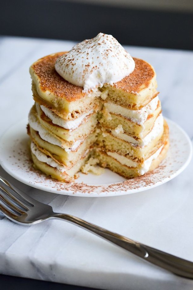 deliciousanddivine:  royal-food:Breakfast Tiramisu Pancakes What sorcery is this?