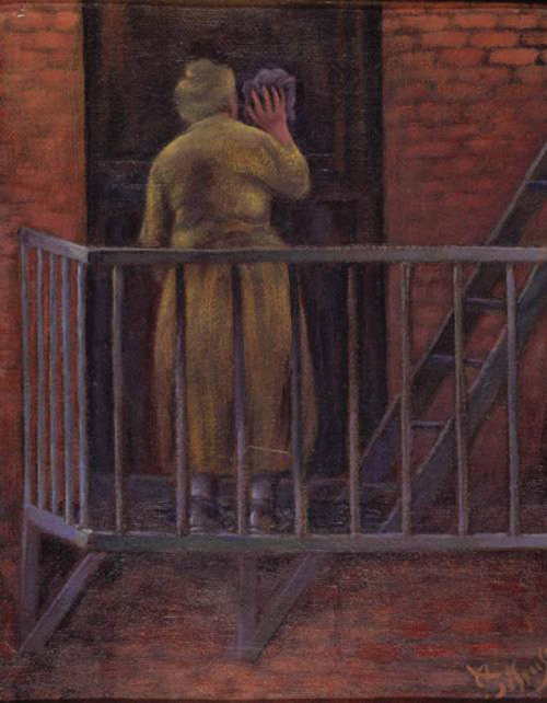 Alexander Zerdin Kruse, On the Fire Escape, 1927. Oil on canvas.Source: the Huntington Museum