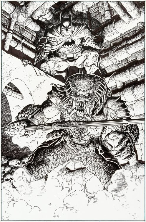 thebristolboard:Original pin-up by Art Adams from Batman Versus Predator #2, published by DC and D