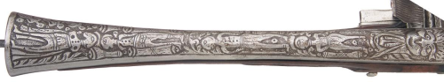 Mediterranean flintlock blunderbuss with carved stock and chiseled barrel, 18th century. 