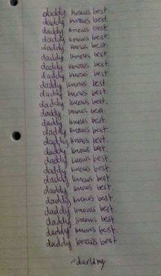 Bigeyedbabydoll:  Daddy Made Me Write 25 Lines Saying “Daddy Knows Best” With