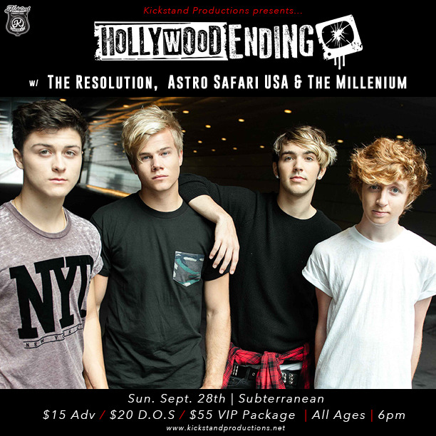 JUST ANNOUNCED: Hollywood Ending, The Resolution, Astro Safari USA and The Millenium at Subterranean Sun. Sept. 28th! Tickets on sale now on Ticketfly!
[CLICK HERE FOR MORE INFO AND TICKETS]