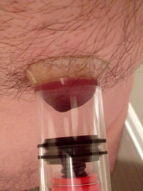 gayhardcock:  First time using a pump to train my nipples.  The pain of the suction really turned me on.  Every time I cranked it another turn, I could feel the precum flowing.  Looking forward to more play time and seeing progress.