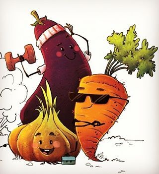 Boys from da hood  #vegetables #veggies #drawing #illustration #carrot #onion #eggplant #hood #boys 