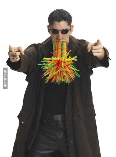 sacredstem:if you had the 2006 guinness book of world records do you remember this guy with the record for the most straws stuffed in a mouth? why is he dressed like he’s in the matrix? slay. 