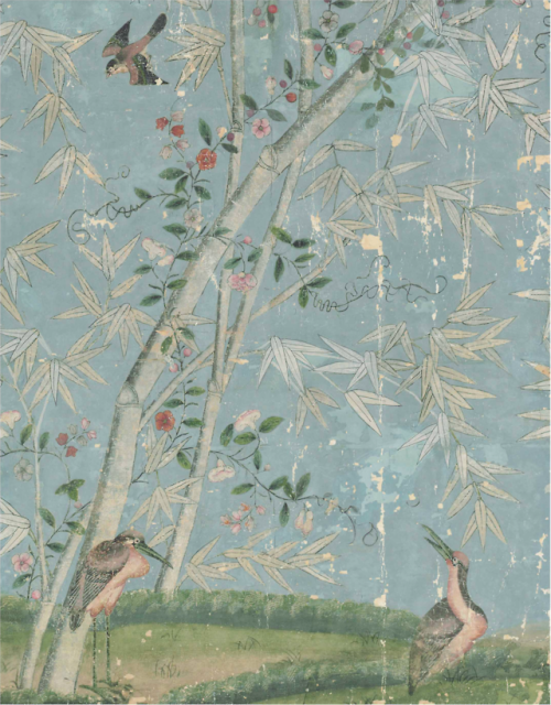 robert-hadley:A hand-painted Chinese export blue ground wallpaper panelSource: christie’s.com