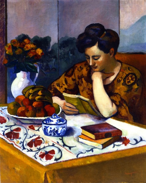 the-paintrist: books0977: Henri Manguin (French, 1874-1949) - Reader with a Yellow Book (1910).