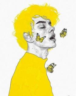 beautifulbizarremagazine:  I am obsessed with yellow right now! Beautiful work by @tomaszmroart 💛 . . . #beautifulbizarremagazine #contemporaryart #figurativeart #yellow #butterflies #portrait #tomaszmro