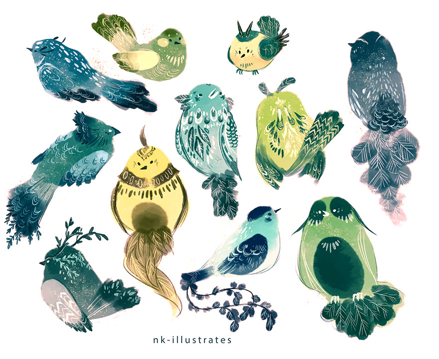 nk-illustrates:  Plant seal and birds that weren’t featured in the story. I did