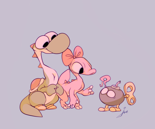 yoshi and birdo and they adopted this baby!!!!!!!!!!!!commission for @the-fallen-f0x  