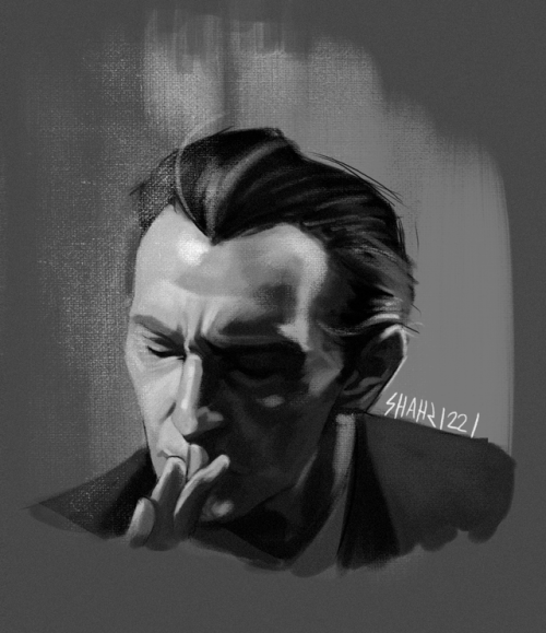 shahs1221:  Been obsessed with painting Peter Cushing in black and white because the man was ridicul