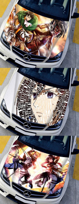 shutupandtakemyyen:    Attack On Titan Car Hood DecalsLet other Otaku’s on the road feel inferior as you cruise by with an incredible Attack on Titan decal on the hood. These innovative designs are for those who aren’t afraid to stand out on the road