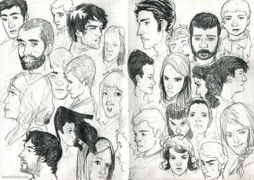 ricardobessa:I’m done with my current sketchbook  and I filled quite a few pages with fac