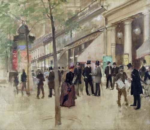 feuille-d-automne:Jean Beraud ,The Boulevard Montmartre and the Theatre des Varietes .