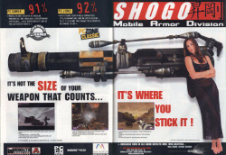 vgprintads:  ‘Shogo: Mobile Armor Division - “It’s Where You Stick It!”’[PC] [UK] [MAGAZINE, SPREAD] [1999]PC Zone, January 1999 (#72)Scanned by Jason Scott, via The Internet ArchiveSimilar to the U.S. version, but more direct with the innuendo.