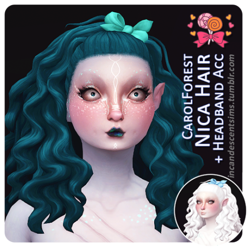 incandescentsims:Candy Shoppe Collection Recolours @carolforest’s Nica Hair recoloured in