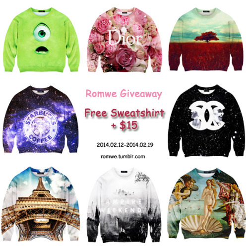 romwe:  ❤❤❤Get Free Romwe 3D Printed Sweatershirt + $15 freebies❤❤❤ How to enter: 1.Follow romwe tum