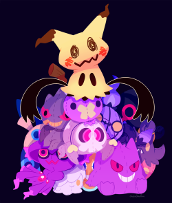 sharmieart:   Mimikyu’s spooky doll collection!