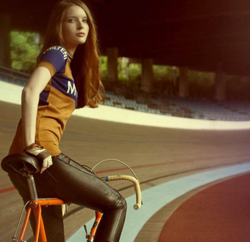 shreded7: im reblogging this because im not exactly sure why she has a multispeed bike on a velodrom