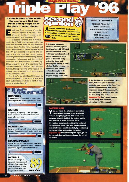  SEGA MegaZone #55, Sep 95 - A review of ‘Triple Play ‘96′ on the Mega Drive. 