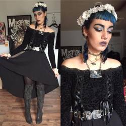 thegothicalice:  Dark princess 👑 Dress from Hot Topic, boots off Amazon, flower crown from Claires, and belt thrifted. Seeing Labyrinth on the big screen with my wifey tonight 🔮 
