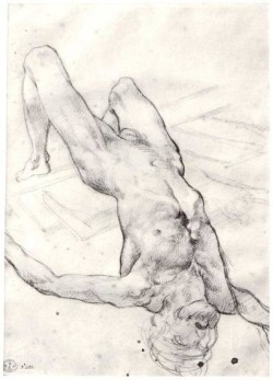 gayartists:Drawing of figure, bottom right of The Raft of the Medusa (Le Radeau de la Méduse) (1819), Théodore Géricault