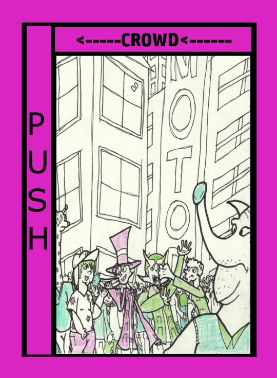 Push Card pushing left. Lizzie is picking the flirtatious guy's pocket, who is being punched by his girlfriend.