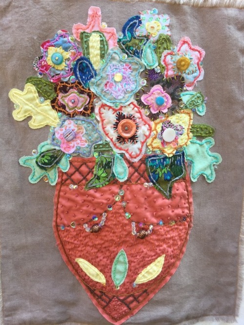 painting with fabric & embroidery floss - dosed with sequins, seed beads, & shine