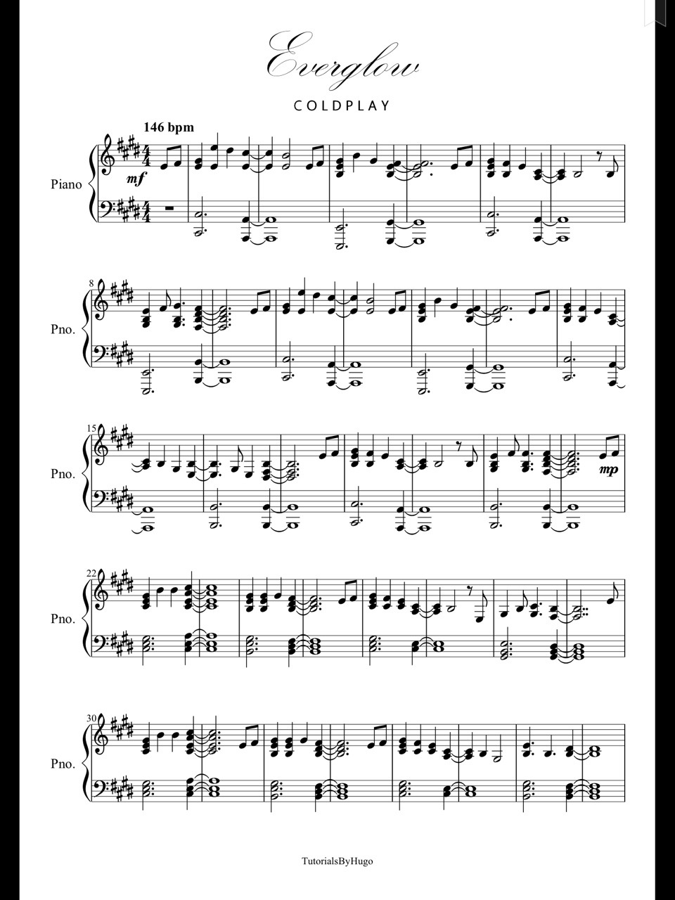 Piano Sheet Music — Everglow - Coldplay (Piano Sheet)