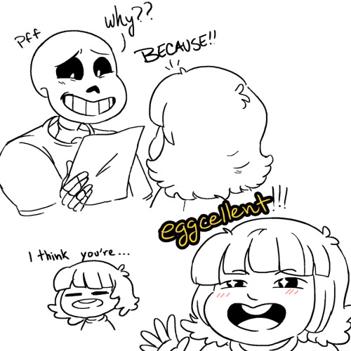 undertale-fanart:  pig-demon:  get it. like. a dozen of eggs?bonus, excited dunkle sans tells mom about baby’s first pun:  Awwwwhhh 