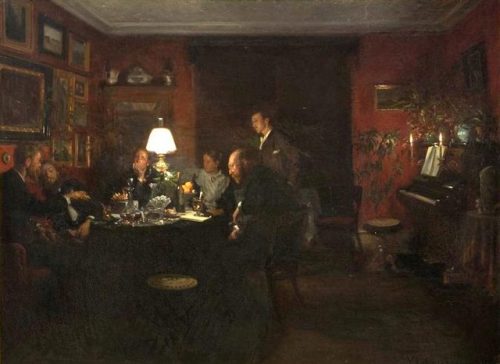 Evening Talk   -   Viggo Johansen, 1886.Danish,1851-1935Oil on canvas