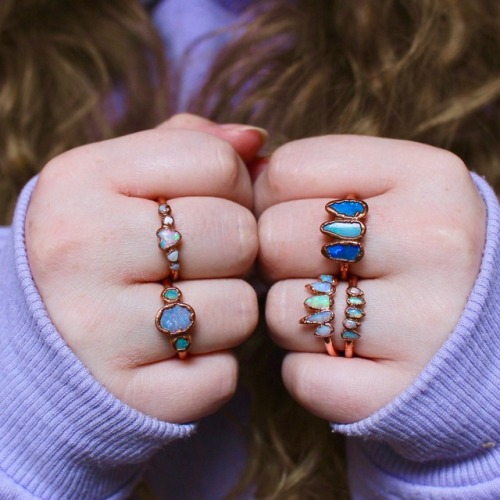 Opal &amp; copper rings ✨ each is handmade and one of a kind www.moonchildmetals.etsy.com