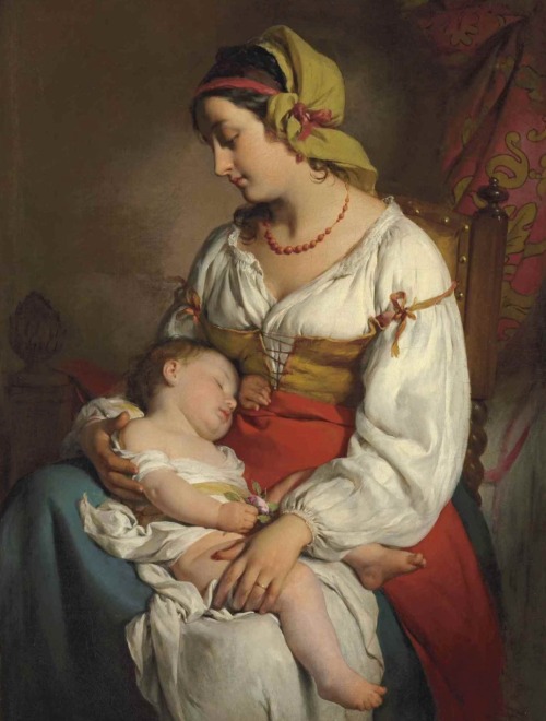 Italienische Mutter mit Kind / Italian Mother with Child.1850.Oil on Canvas.114.3 x 85.1 cm. (45 x 3
