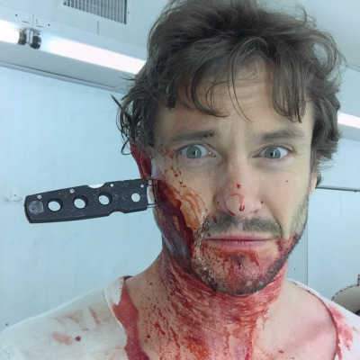 patroclusdefencesquad:blood covered hugh dancy bts of hannibal my beloved ❤️