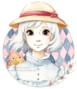 marmaladecookie:  Sohpie and Calcifer from ‘Howl’s Moving Castle’ :’3 
